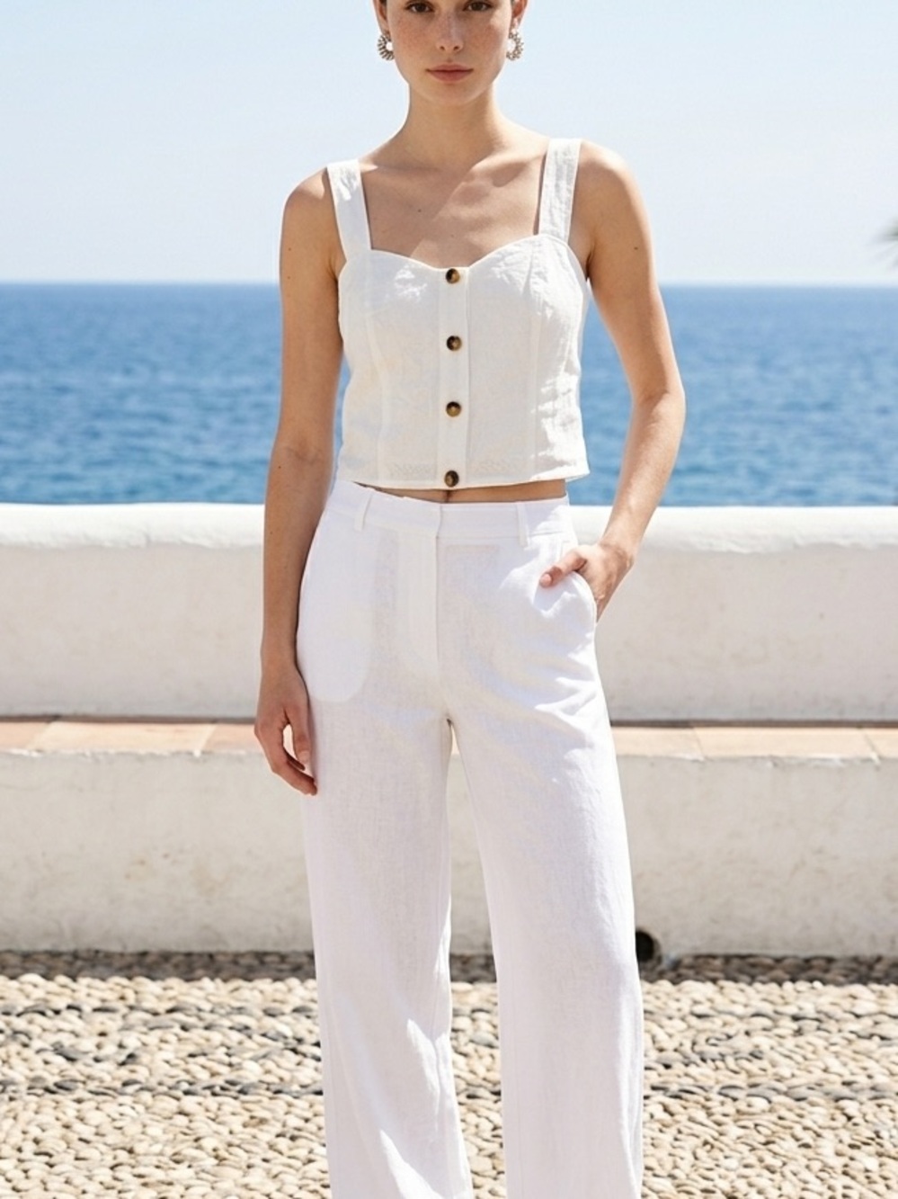 Good American Women’s Cream Button-Front Crop Tank Top leopard